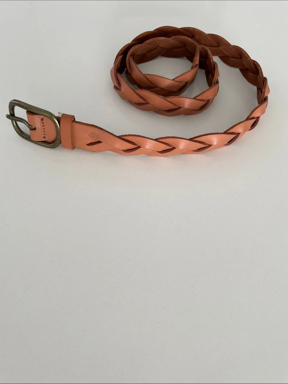 Gap Braided Woven Leather Belt Natural Brass Buckle
